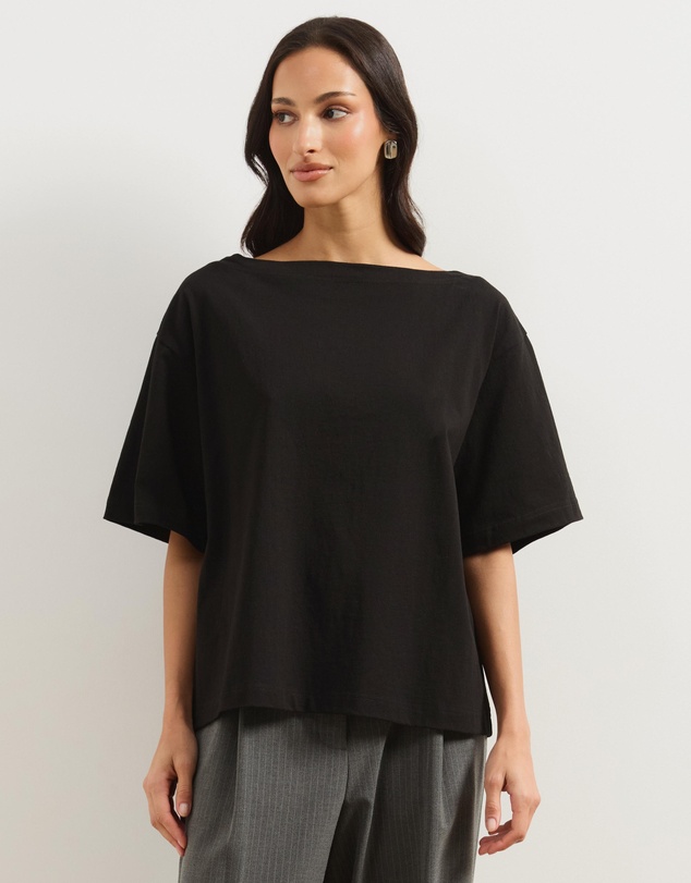 Atmos&Here - Sadie Oversized Cotton Boat Neck T-Shirt