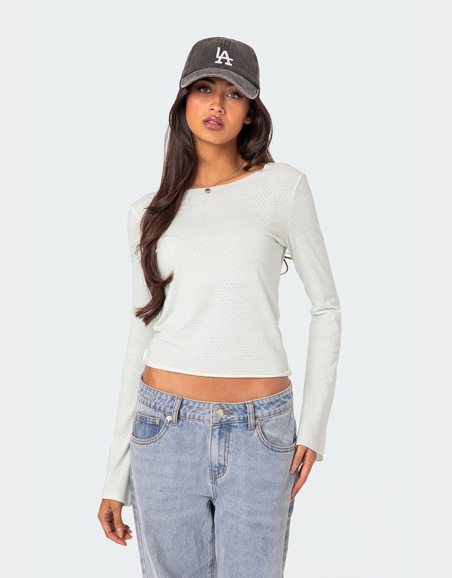 EDIKTED - Maddison Pointelle Long Sleeve T Shirt