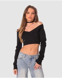 EDIKTED - Lainey V Neck Knit Crop Top