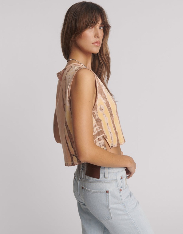ONE TEASPOON - Gloria Tropical V-Front Rib Tank Top - Yellow