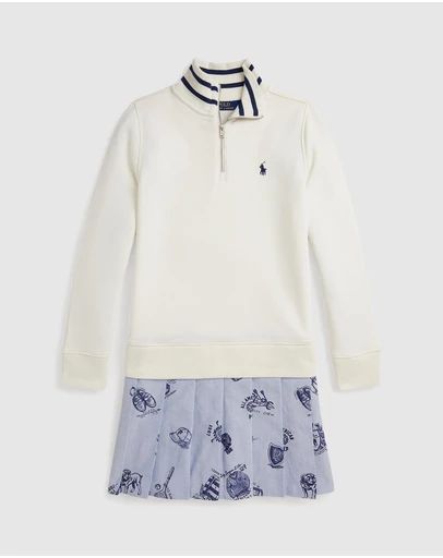Polo Ralph Lauren - Print-Skirt Terry Quarter-Zip Dress - ICONIC EXCLUSIVE - Teens