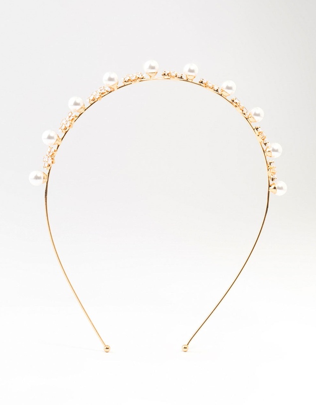 Lovisa - Gold Plated Alternating Flower & Pearl Headband