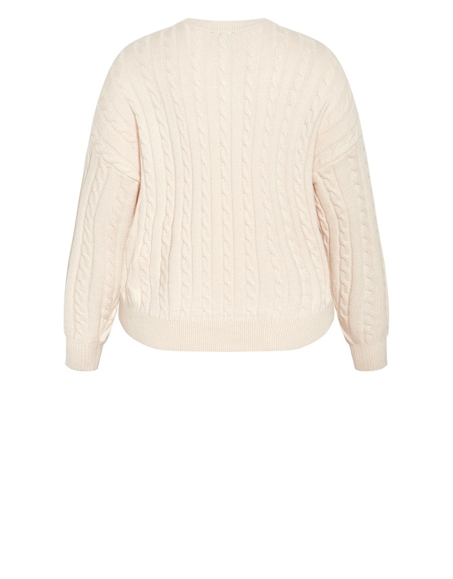 City Chic - Plus size Kenia Crew Neck Knit Jumper - cream