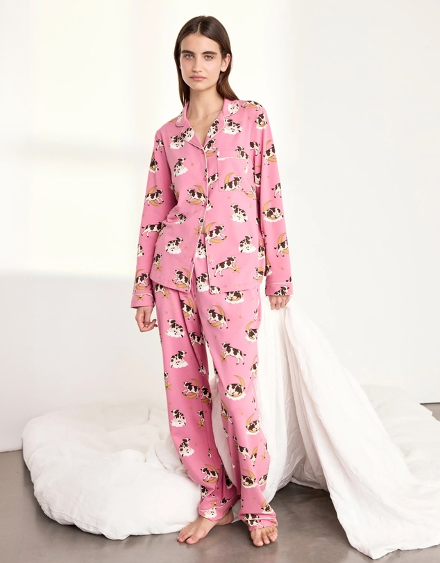 Chelsea Peers - Organic Cotton Cows On Moon Long Pyjama Set