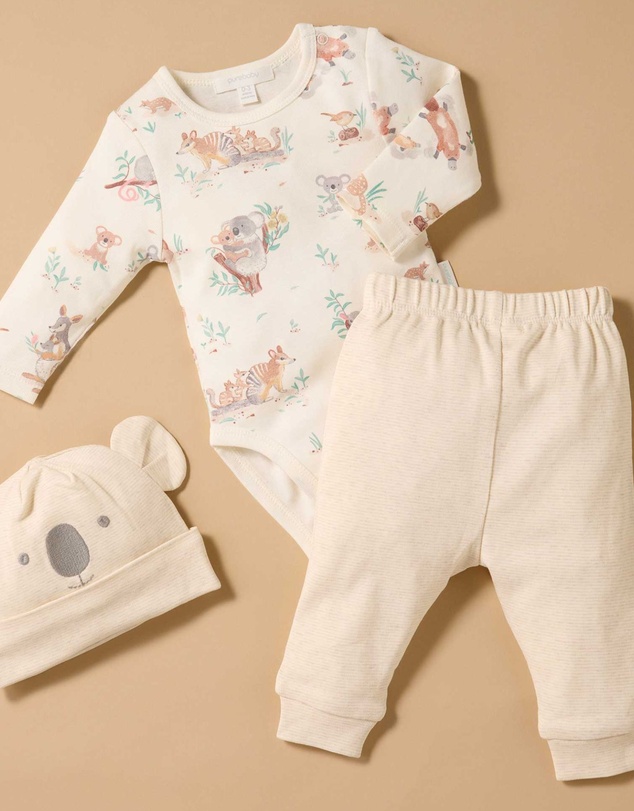 Purebaby - Australiana 3 Piece Gift Pack w/ Hat- Babies