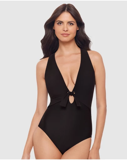 Magicsuit - Halle Plunge Tie Front Shaping One-Piece Swimsuit