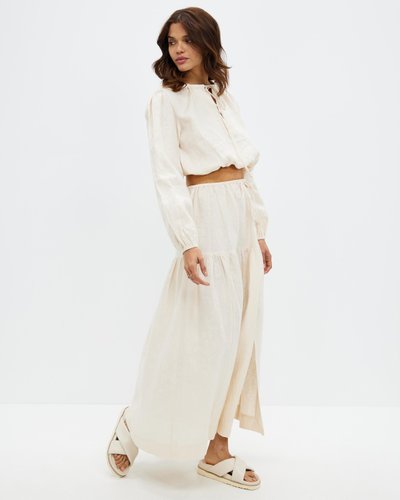 Linen Midi Skirt With Tie Waist