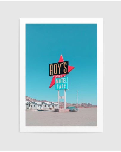 Olive et Oriel - Roy's Motel Cafe Retro Sign by Tom Windeknecht Art Print