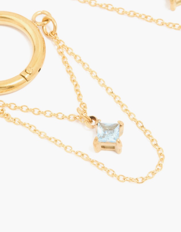Lovisa - Waterproof Gold Plated Stainless Steel Cubic Zirconia Chain Droplet Huggie Earrings