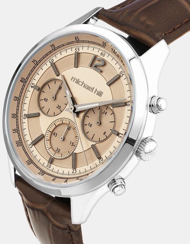 Michael Hill - Men's Chronograph Watch in Stainless Steel & Brown Leather