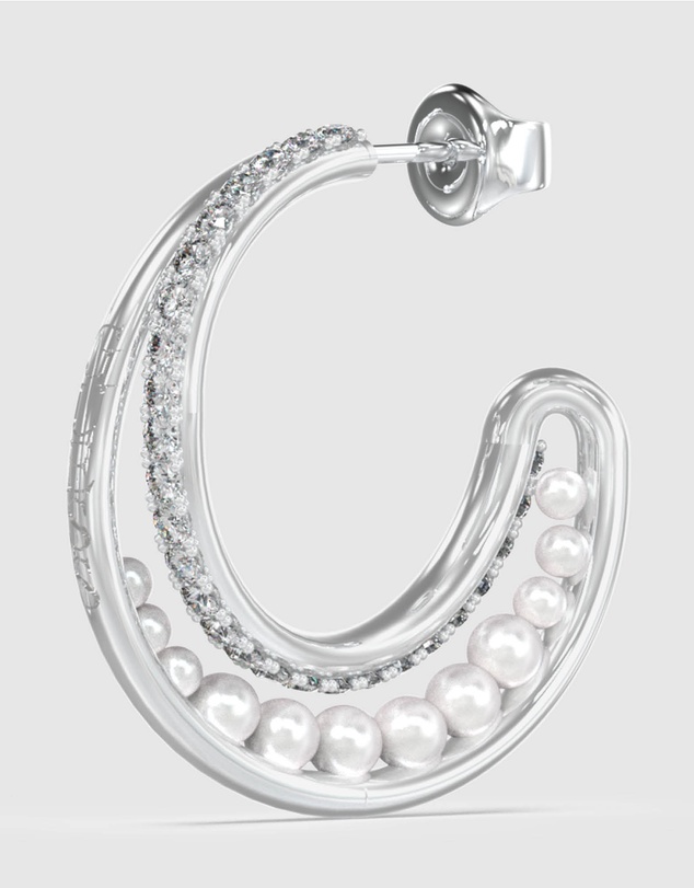GUESS - Silver-Tone Tiny Pearly Hoop Earrings