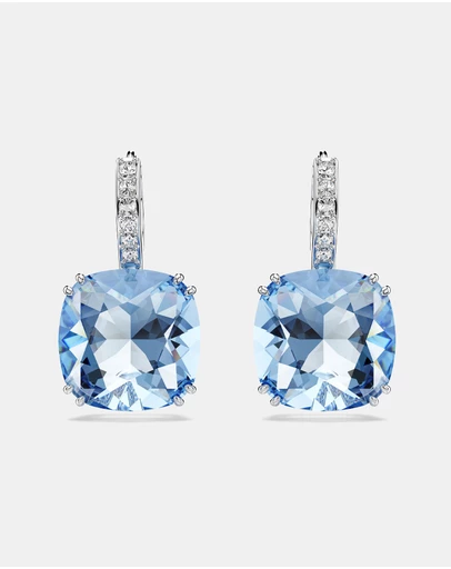 Swarovski - Millenia Drop Earrings, Cushion Cut, Blue, Rhodium Plated