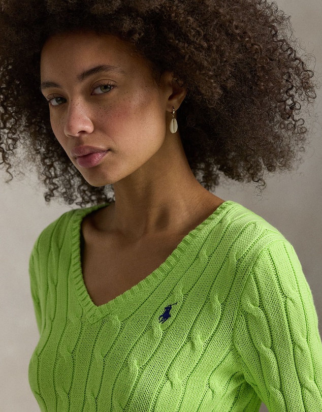 Polo Ralph Lauren - Cable-Knit Cotton V-Neck Sweater