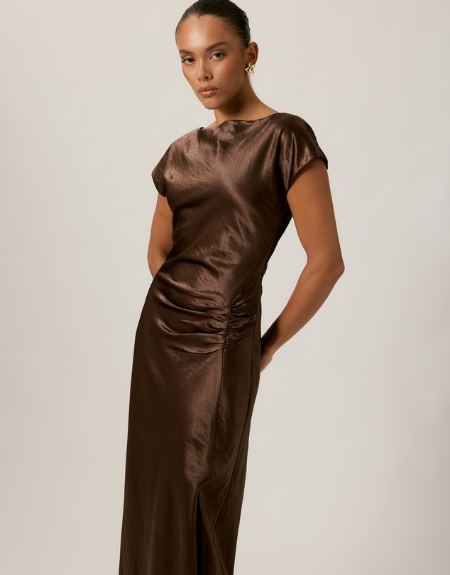 Tussah - Amy Boat Neck Satin Midi Dress