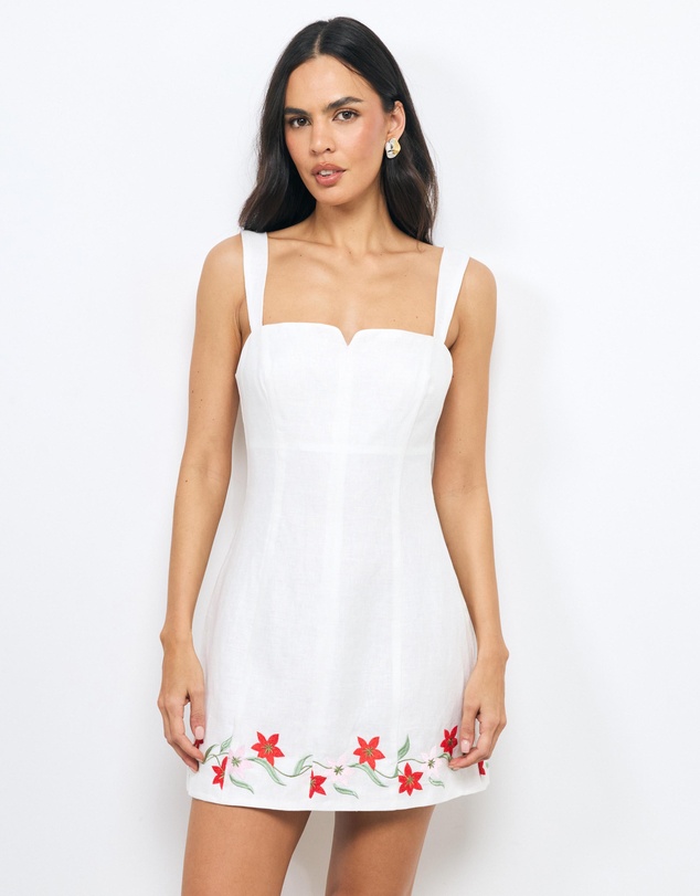 AERE - Sybella Embroidered Linen Mini Dress