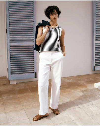 Trenery - Australian Cotton Blend Denim Tailored Pant in White