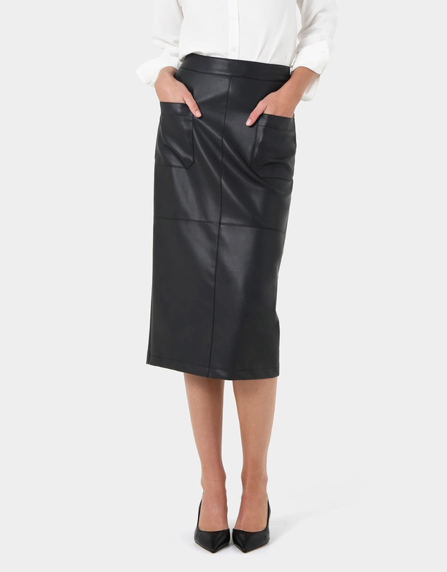 Forcast - Vera Faux Leather Midi Skirt
