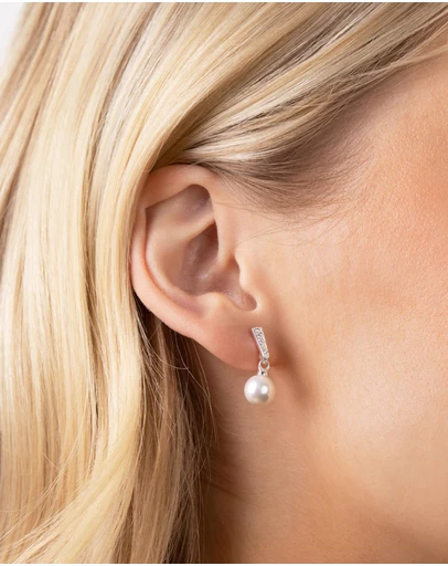 Lovisa - Sterling Silver Diamante Drop Pearl Earrings