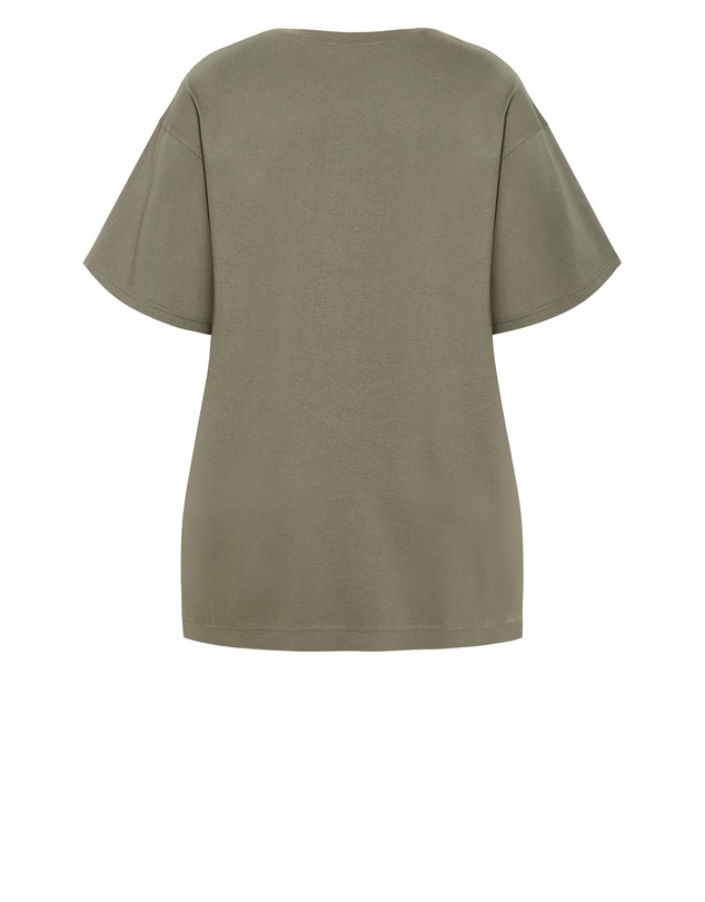 City Chic - Plus size Oversized Split Tee - khaki