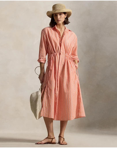 Polo Ralph Lauren - Striped Cotton-Linen Drawcord Shirt Dress