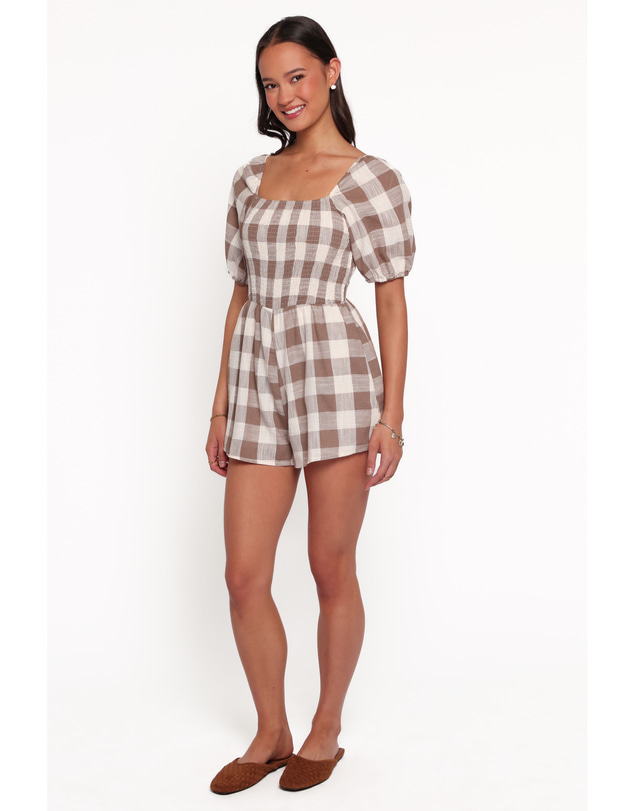 Petal & Pup - Evie Puff Sleeve Playsuit - Brown Gingham