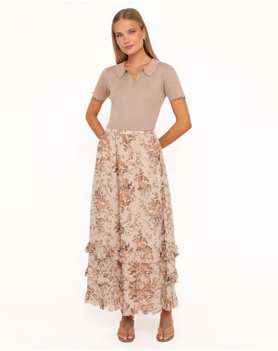 Petal & Pup - Kadie Maxi Skirt - Beige Floral