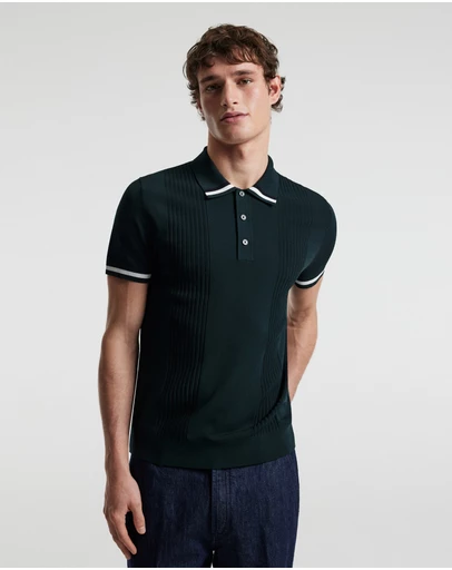 Calibre - Tech Stripe Collar Polo Bottle Green