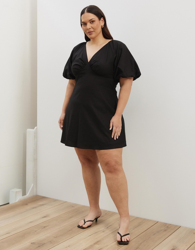 Atmos&Here Curvy - Kelly Linen Blend Puff Sleeve Mini Dress