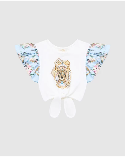 Camilla - Tie Front Crop Tee With Frill Sleeves - Kids
