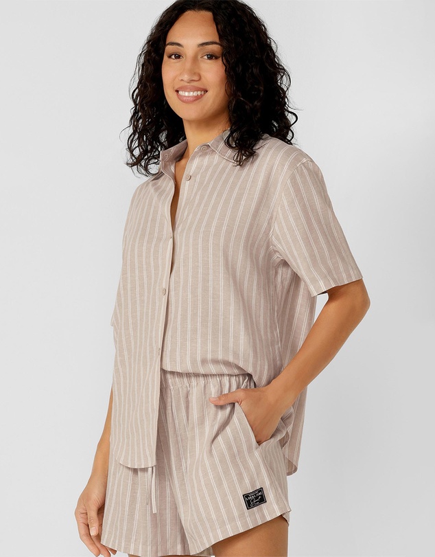 Lorna Jane - Preset Stripe Linen Short Sleeve Shirt