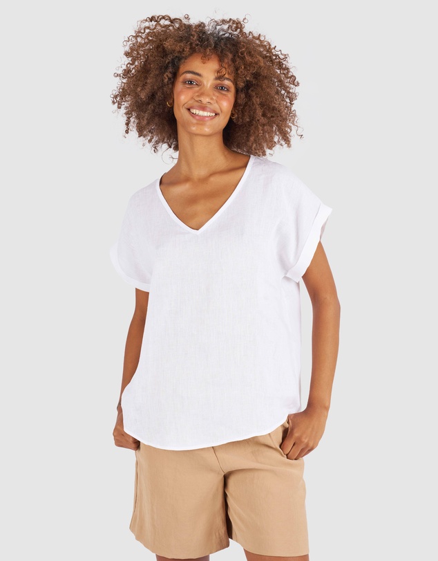 CAMIXA - Martina Linen V-Neck T-shirt