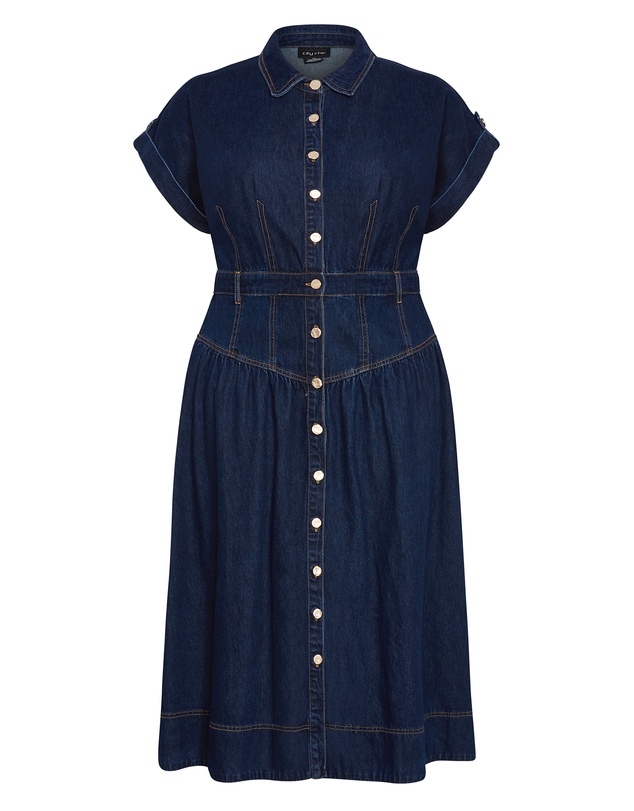 City Chic - Plus size Ari Denim Midi Dress - dark wash