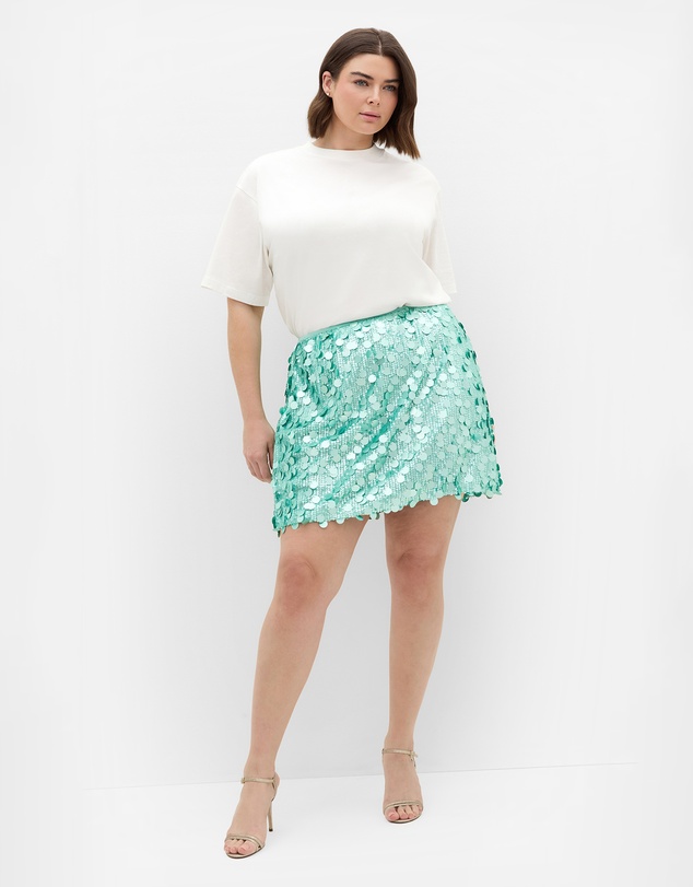 City Chic - Plus size Adorn Sequin Mini Skirt - seafoam