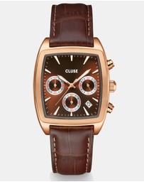 Cluse - Quartaut Chrono Watch leather, Brown, Rose gold Colour