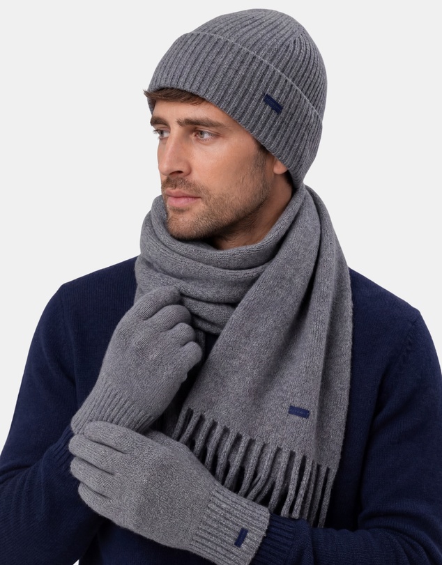 Henry Bucks - HENRY BUCKS Merino Wool Beanie Gloves & Scarf Set GREY