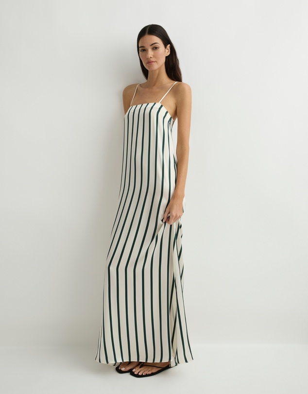 BONDI BORN - Cannes Silk Slip Dress - Forest Stripe