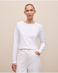 Trenery - Cotton Long Sleeve Crew T-shirt in White