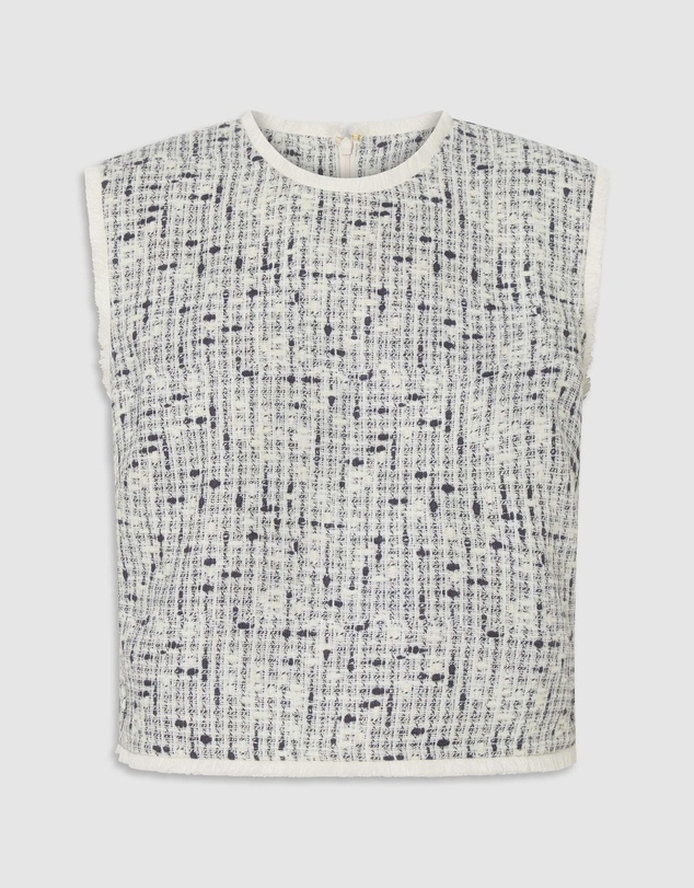 Oroton - Tweed Print Button Shell Top