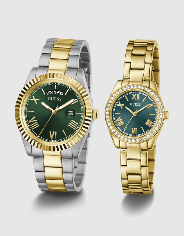 GUESS - Guess Gents and Ladies Set - Connoisseur Two Tone Gents & Mini Luna Gold Tone