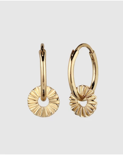 Elli Jewelry - Fluted Disc Charm Hoop Earrings in Gold-Plated 925 Silver