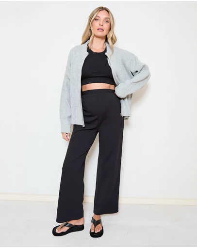 Soon Maternity - Pull-On Wide Leg Pants (Cropped)