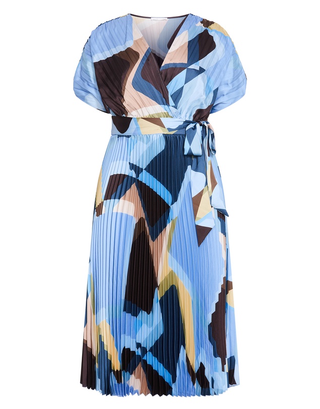 City Chic - Plus size Hailey Geo Abstract Print Pleat Dress - blue