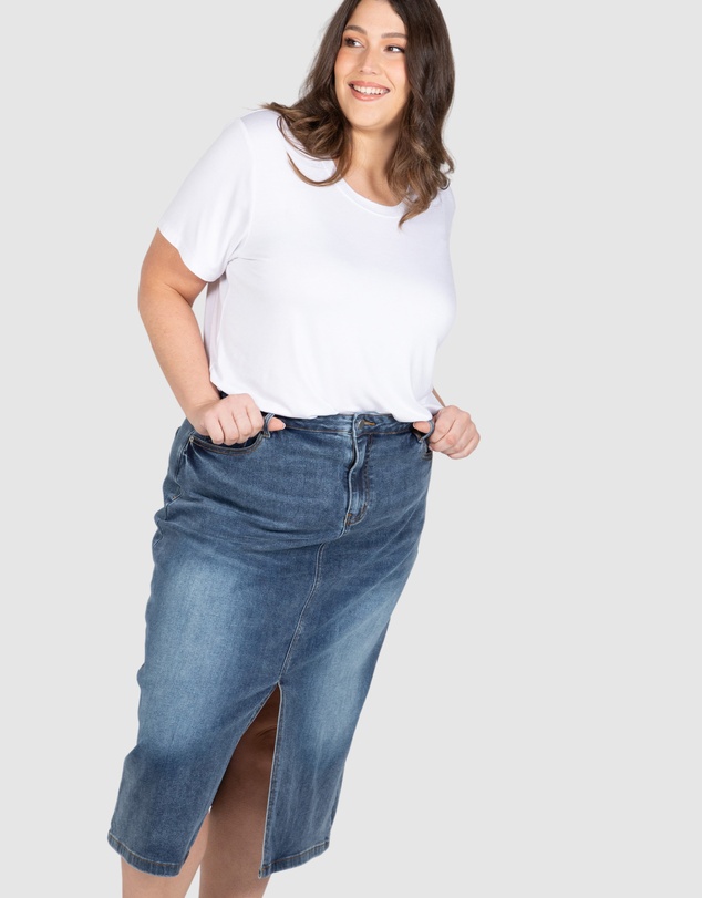 Love Your Wardrobe - Tabitha Stretch Denim Midi Skirt