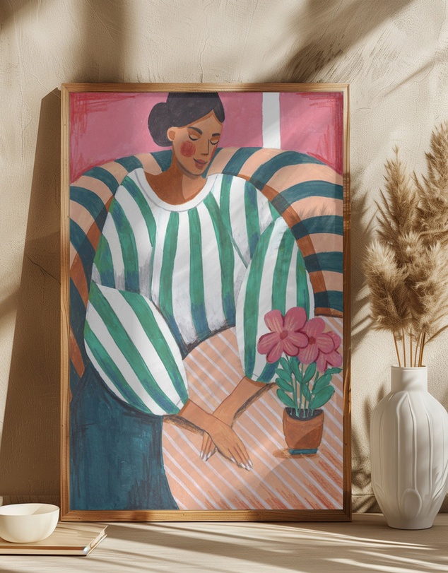 Olive et Oriel - Woman In Stripes In Thought by Caroline Bonne Muller Art Print