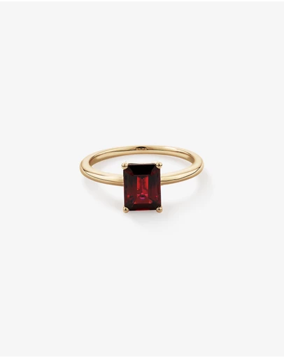 Michael Hill - Emerald Cut Red Garnet Gemstone Solitaire Ring in 10kt Yellow Gold