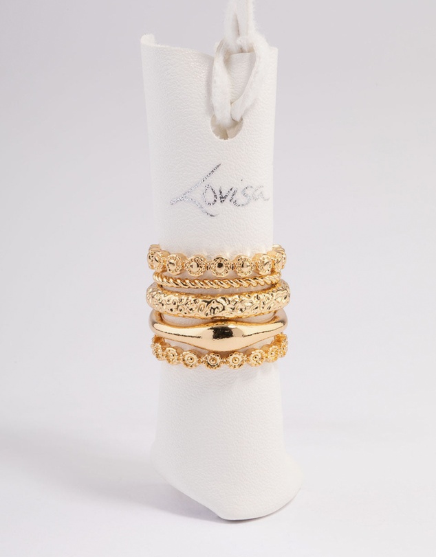 Lovisa - Gold Plated Molten Mixed Ring 5-Pack