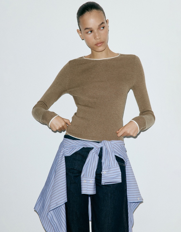 M.N.G - Ribbed Knit Sweater with Contrast Edging