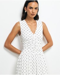 AERE - Lottie Spot Ruched Midi Dress