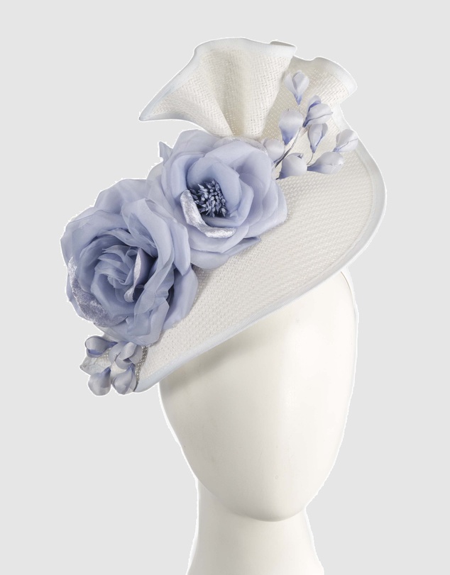 Fillies Collection - Bespoke Sculpted White Blue Racing Fascinator
