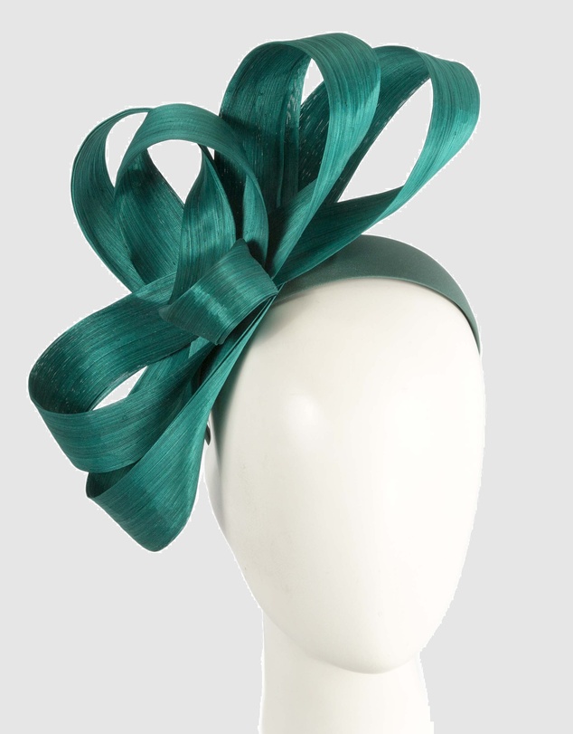 Fillies Collection - Teal Silk Abaca Loops Racing Fascinator